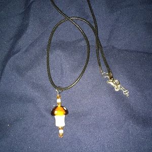 Glass Mushroom Beaded Pendant Necklace new handmade